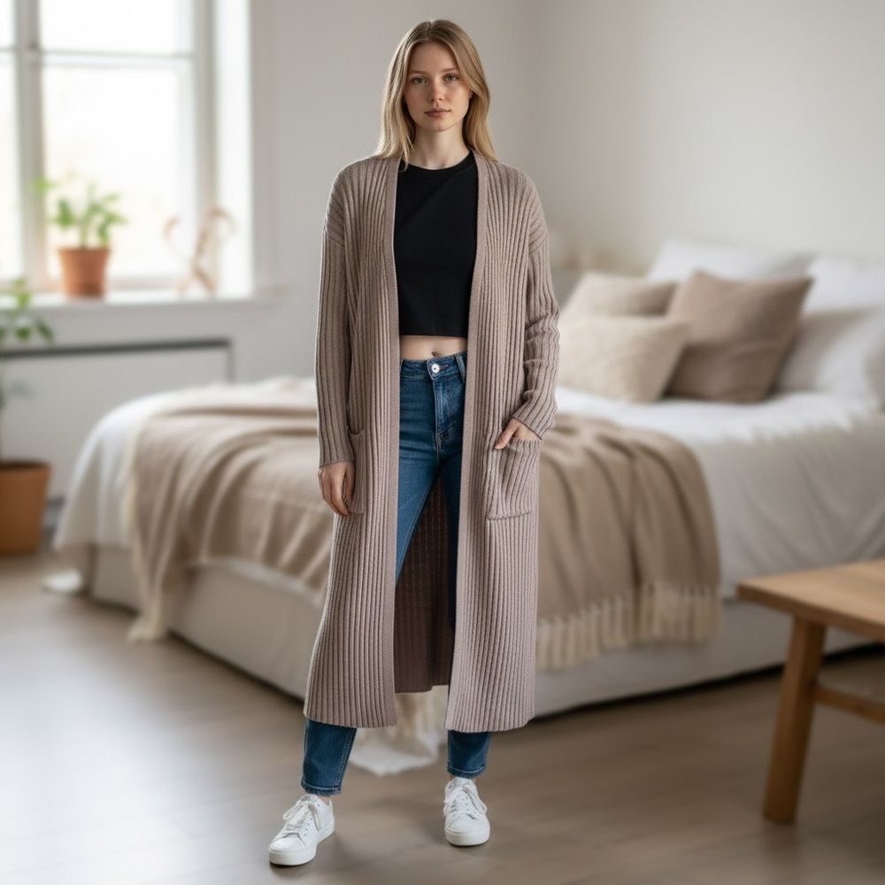 Cyrus ultra-soft Beige Ribbed Knit Cardigan